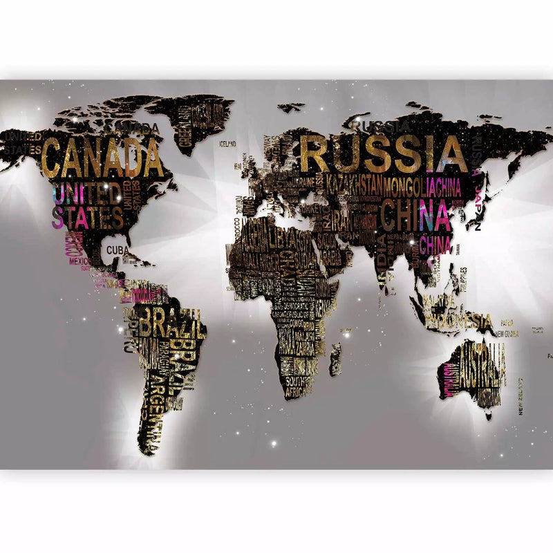 Wall Murals - Modern world map with inscriptions brown gray color G-ART