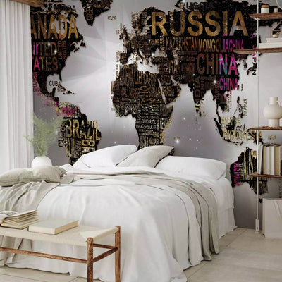 Wall Murals - Modern world map with inscriptions brown gray color G-ART