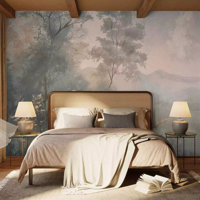 Wall Murals - Peaceful view of trees and bushes in the morning mist - buy G-ART