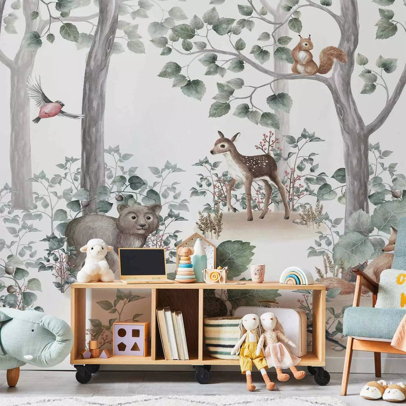 Wall Murals Children - Forest with Animals: Fox, Birds, Lacisg -Dart