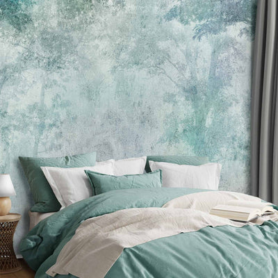 Fototapetes guļamistabai un viesistabai ar dabu zilgani zaļā krāsā G-ART