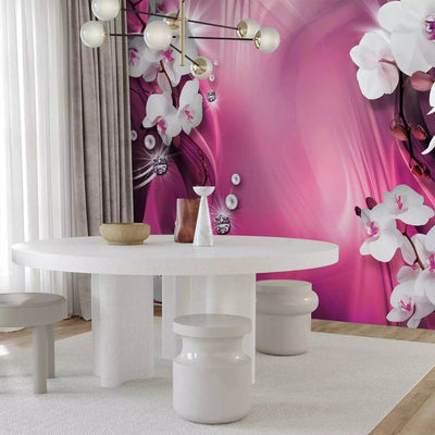 Wall Murals - white orchids and pearls on a pink background with patterns G-ART