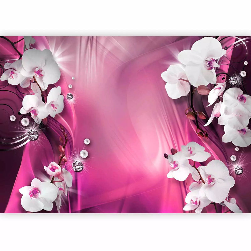 Wall Murals - white orchids and pearls on a pink background with patterns G-ART