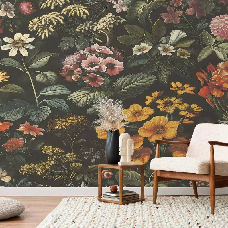 Wall Murals - diverse flowers in a dark, elegant composition, 160787 G-ART