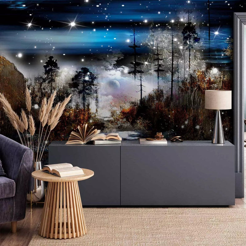 Wall Murals - night nature landscape with beautiful starry sky G-ART