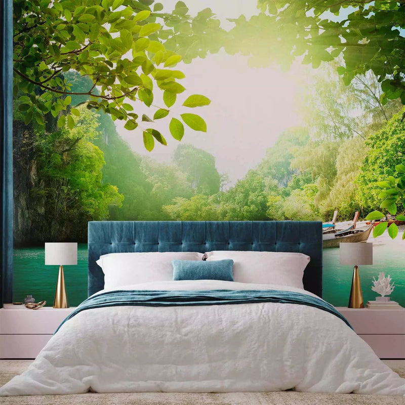 Wall Murals - Paradise forest - landscape with azure sea and boats G-ART