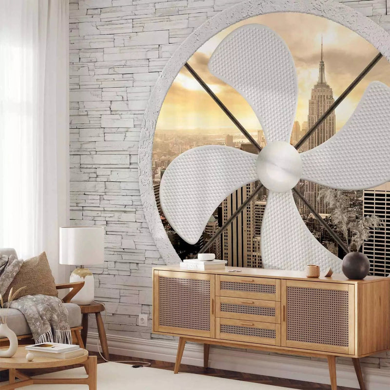 Wall Murals -Wall Murals With New York view through a huge fan G-art