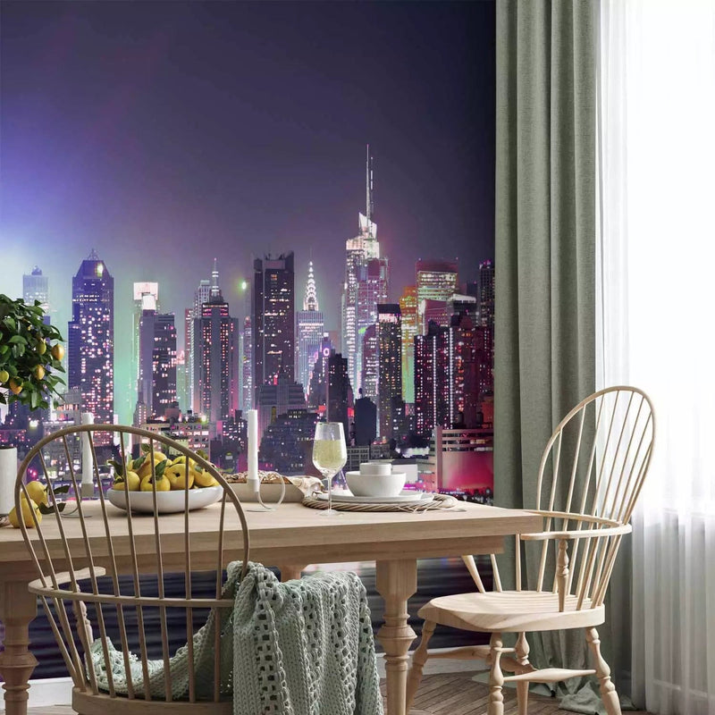 Wall Murals - Wall Murals with Manhattan view panorama at night purple g-art