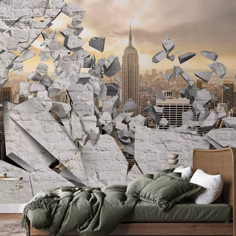 Wall Murals - New York landscape with clouds behind white brick walls g-art