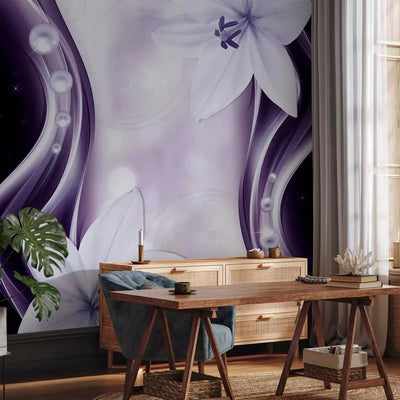 Wall Murals with two lilies and a dark background in black and purple G-ART