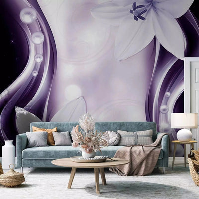 Wall Murals with two lilies and a dark background in black and purple G-ART