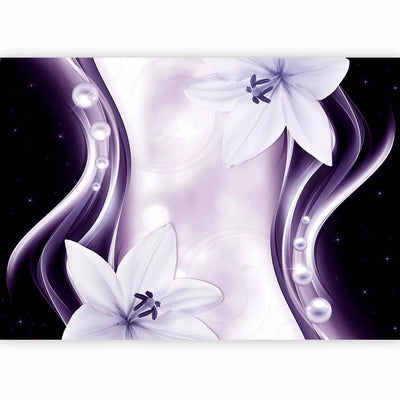 Wall Murals with two lilies and a dark background in black and purple G-ART