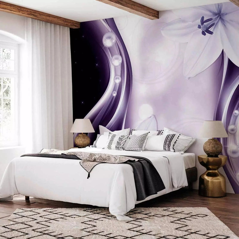 Wall Murals with two lilies and a dark background in black and purple G-ART