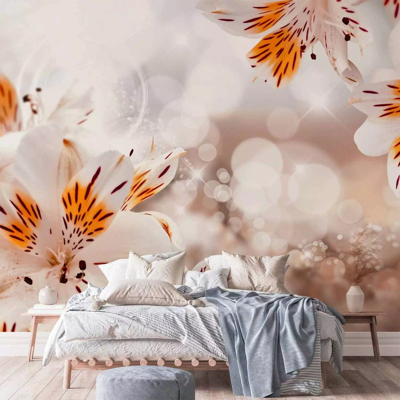 Wall Murals With spring flowers. Alstroemeria orange color, 88839g-art