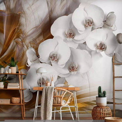 Wall Murals - white orchids and orange flames, 61844 - Buy G -Art