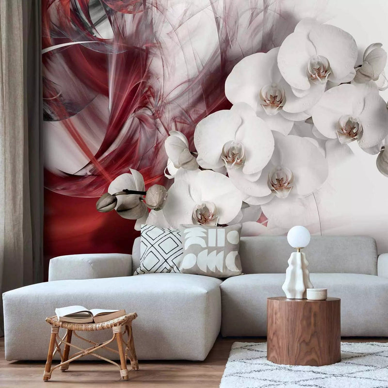 Wall Murals - white orchids with dark red flames, 61876g-art