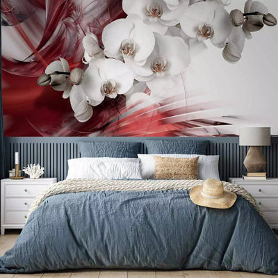 Wall Murals - white orchids with dark red flames, 61876g-art