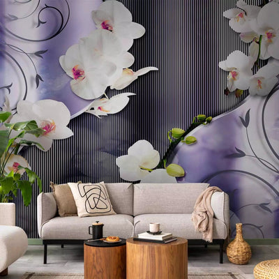 Wall Murals - orchids and purple striped background, 61836 - Buy G -Art