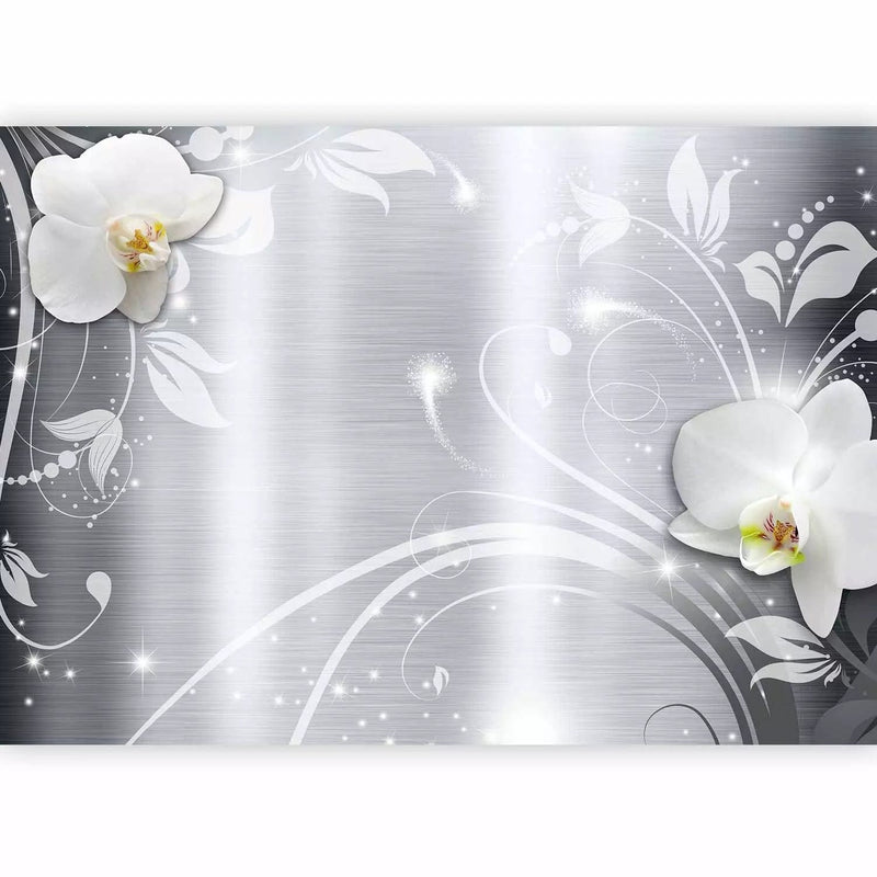 Wall Murals - abstraction with white flowers on a steel background, 60798 G-art