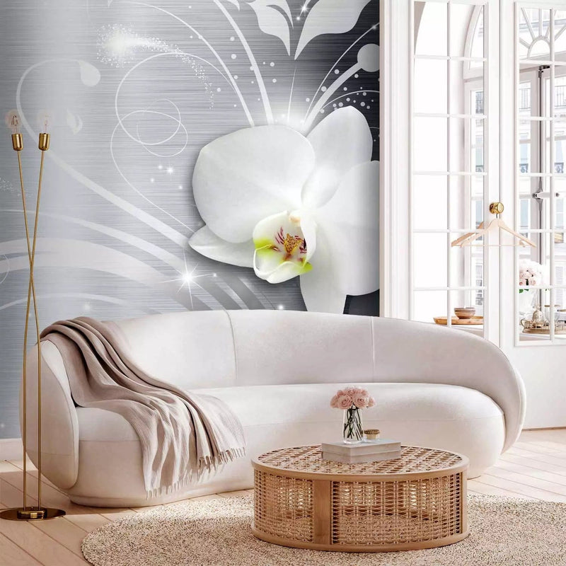 Wall Murals - abstraction with white flowers on a steel background, 60798 G-art