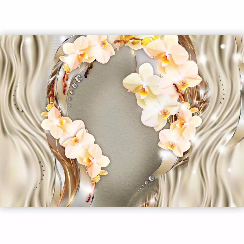 Wall Murals - yellow orchid flowers with pearls on beige background g-art