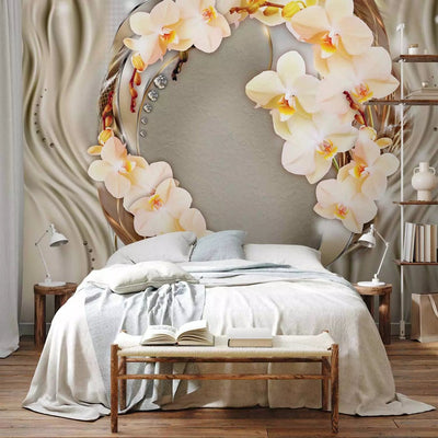 Wall Murals - yellow orchid flowers with pearls on beige background g-art