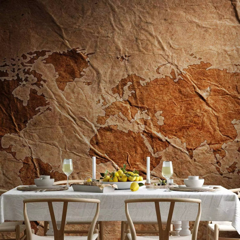 Wall Murals - World map on background with old paper texture, 64788 G-ART