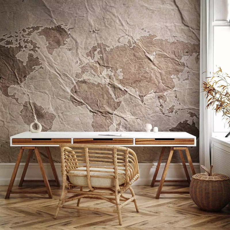 Wall Murals - Gray world map with old paper texture, 64789 G-ART