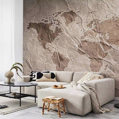 Wall Murals - Gray world map with old paper texture, 64789 G-ART