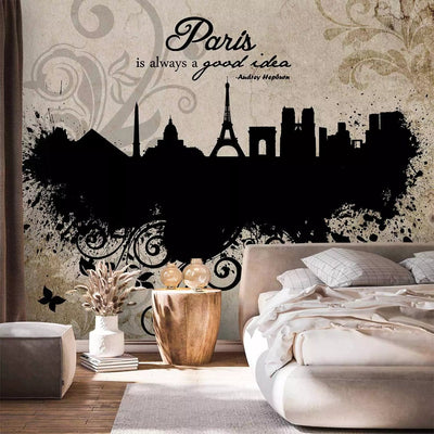  Wall Murals with a black illustration of Paris on the wall, 59900 G-ART