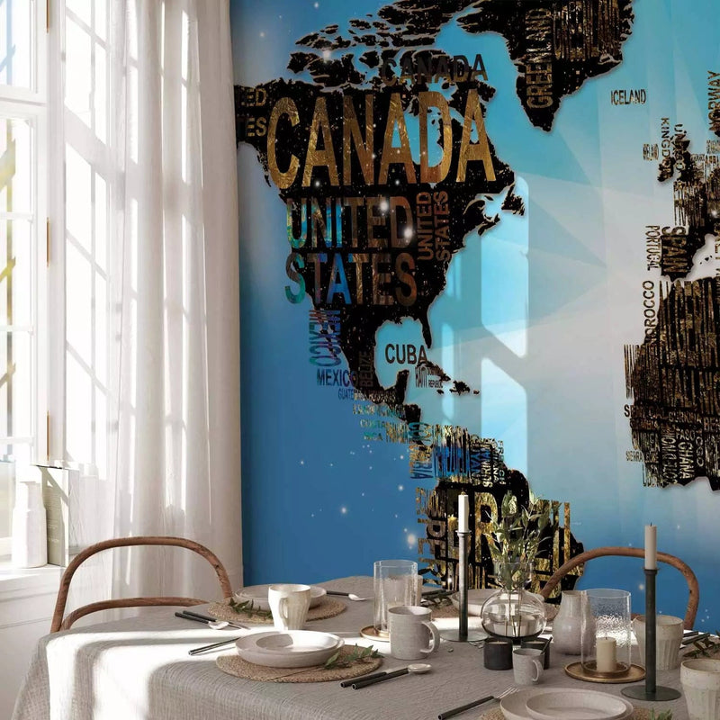 Wall Murals - world map with country names in English (blue) G-ART