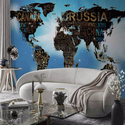 Wall Murals - world map with country names in English (blue) G-ART