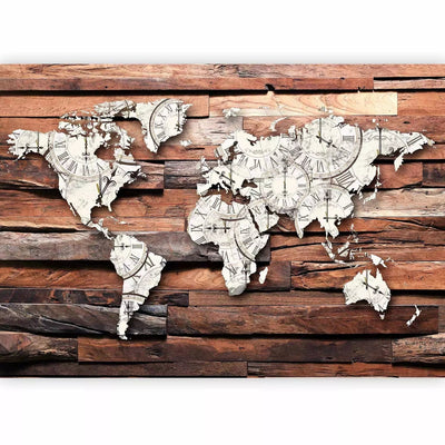 Wall Murals - World map on wood, brown, 63859 - buy at G-ART