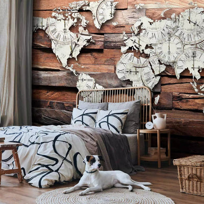 Wall Murals - World map on wood, brown, 63859 - buy at G-ART