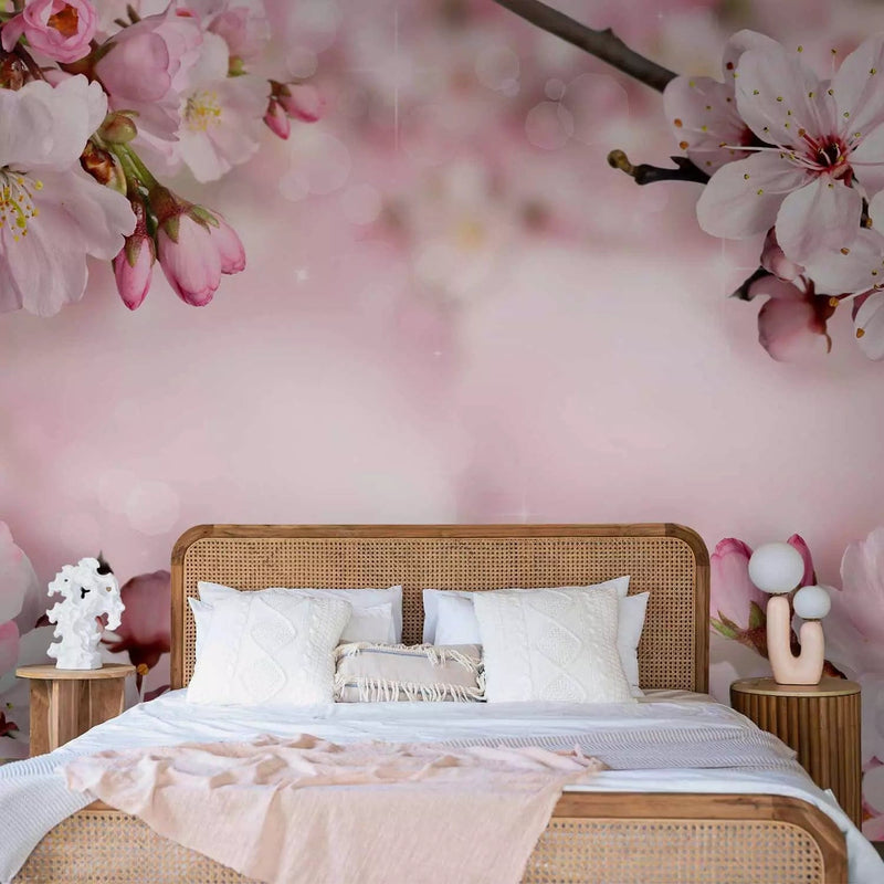 Wall Murals With spring flowers. Cherry flowers in pink color, 62327g-art