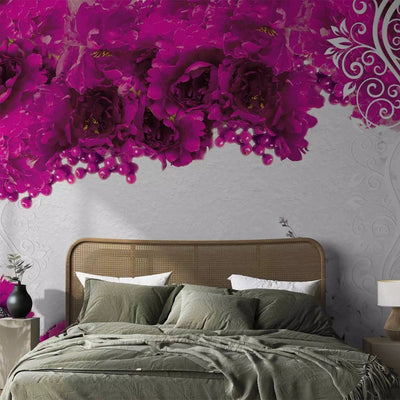 Wall Murals with floral patterns and butterflies in fuchsia color - for interior G-ART