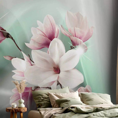 Wall Murals - Magnolia and green rainbow - pink flowers on background G-ART