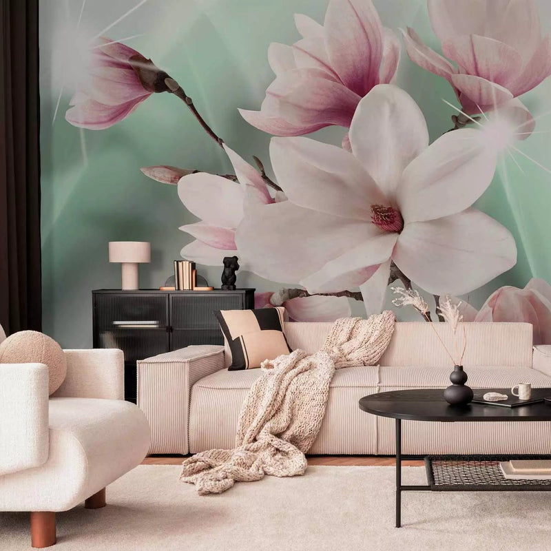 Wall Murals - Magnolia and green rainbow - pink flowers on background G-ART