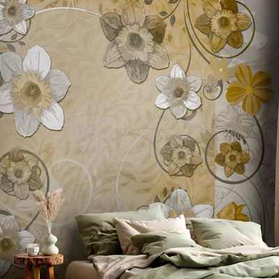 Wall Murals with small stylized flowers in gold color G-ART