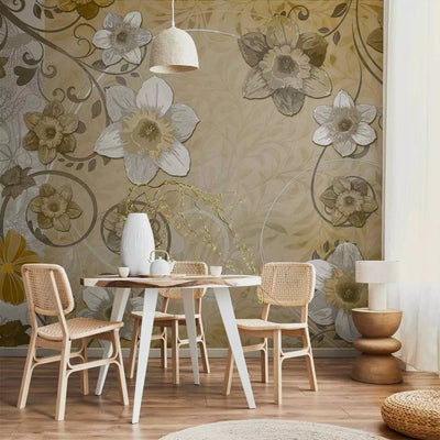 Wall Murals with small stylized flowers in gold color G-ART