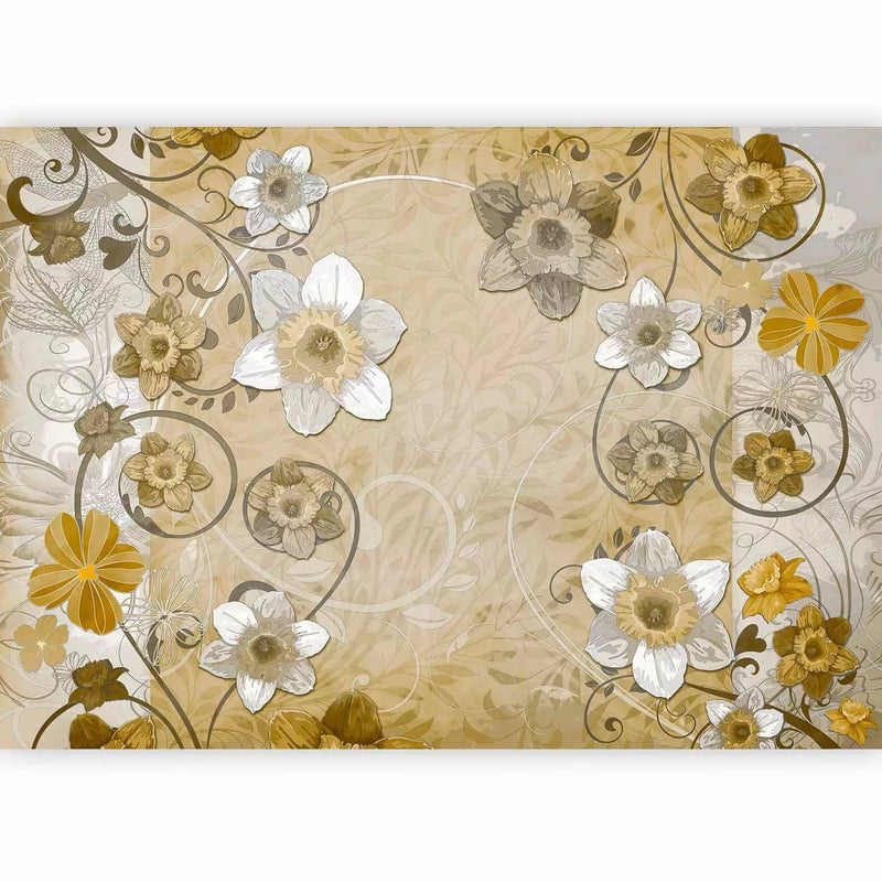 Wall Murals with small stylized flowers in gold color G-ART