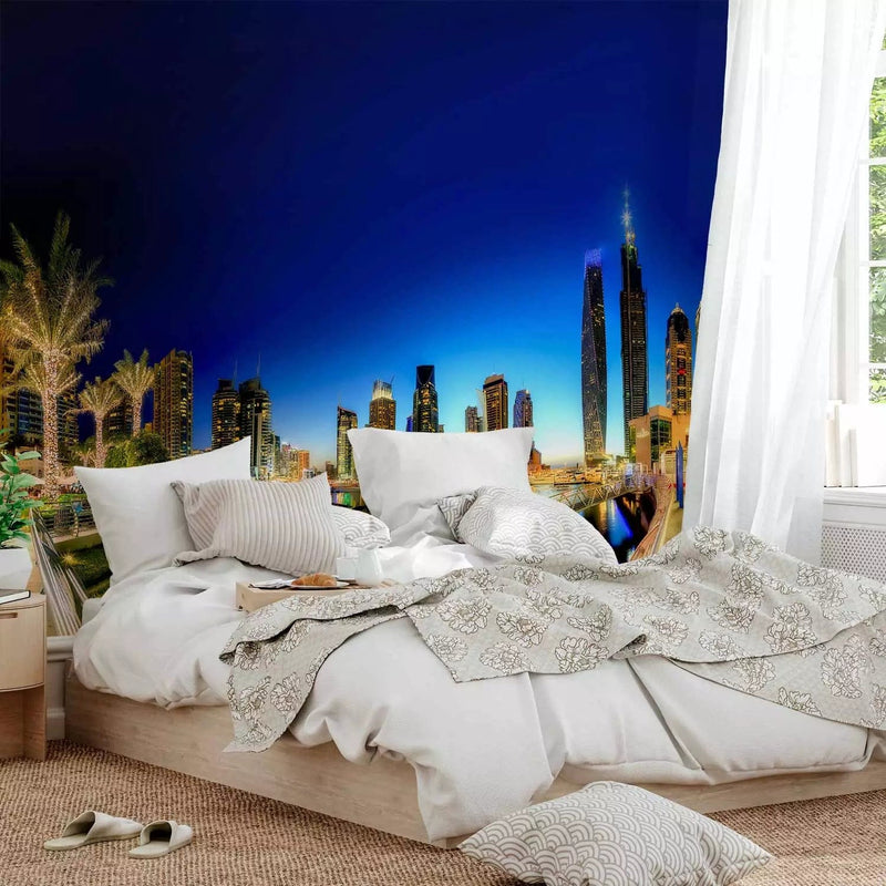 Wall Murals in blue shades with night dubai views on a beautiful berth g-art