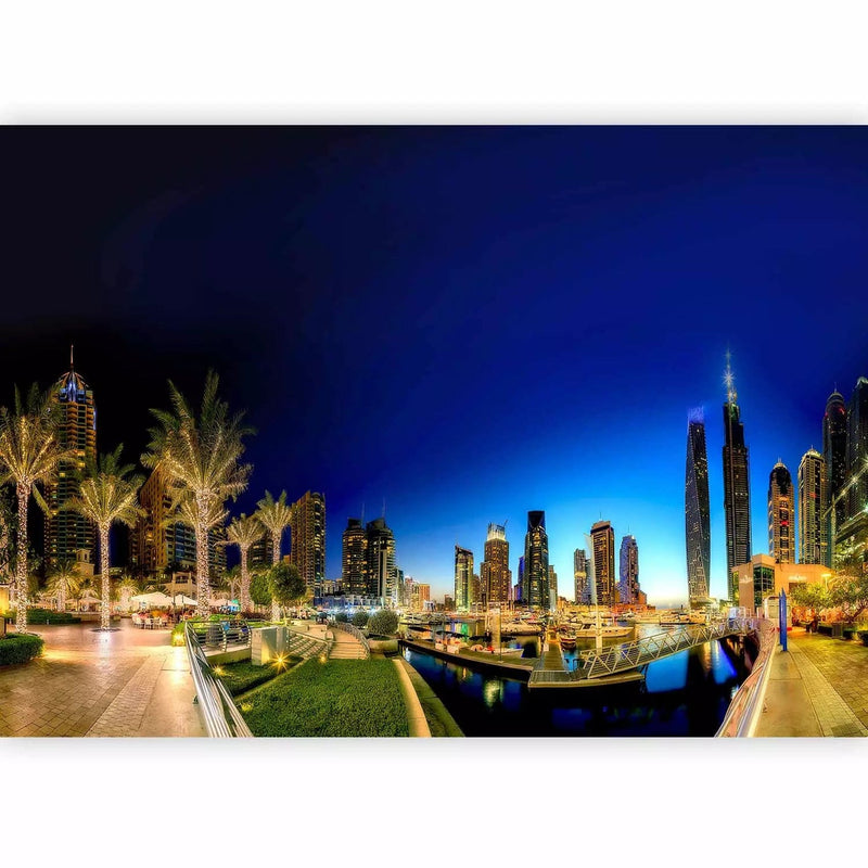 Wall Murals in blue shades with night dubai views on a beautiful berth g-art