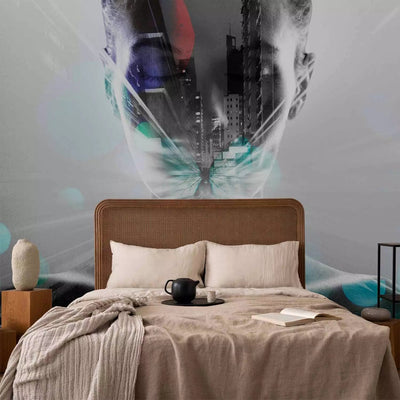 Wall Murals - Gray woman entering the city lights G-ART