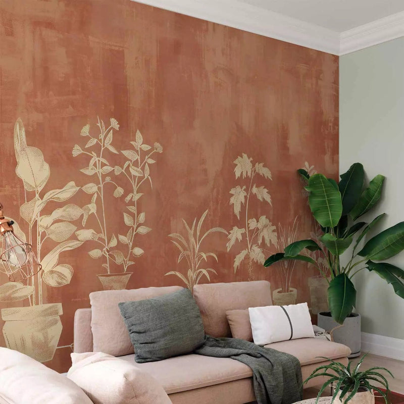 Wall Murals - decorative motif on terracotta background, 160003 G-ART