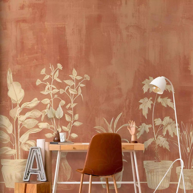 Wall Murals - decorative motif on terracotta background, 160003 G-ART