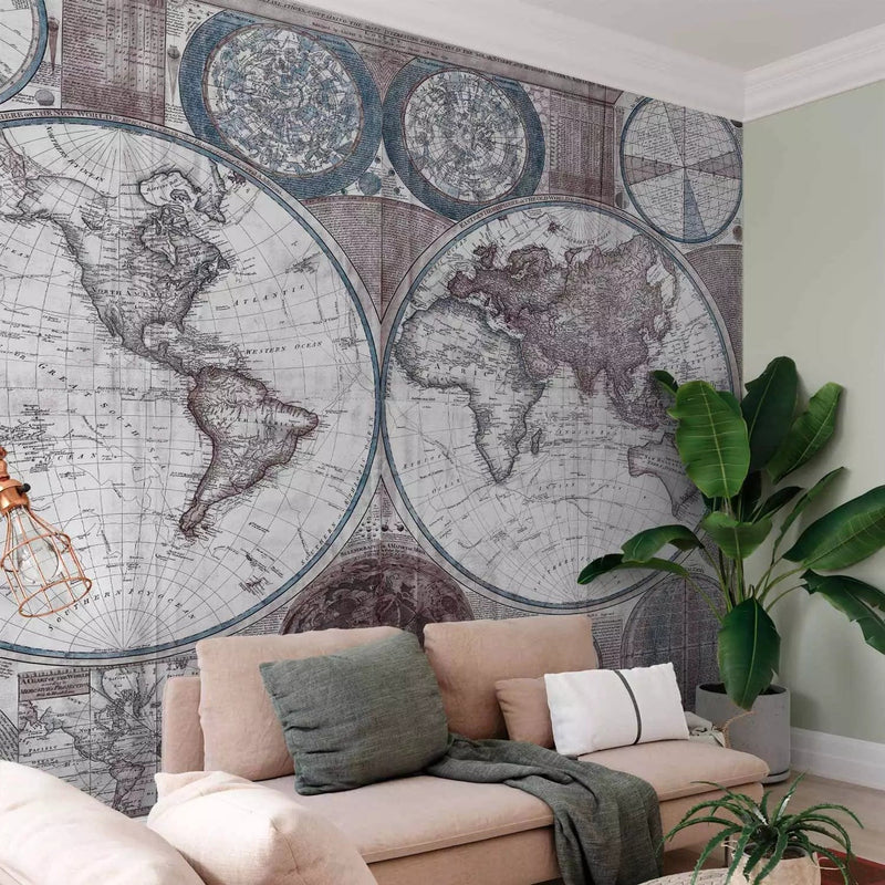 Wall Murals Retro world map in blue tones - 93962 G-ART