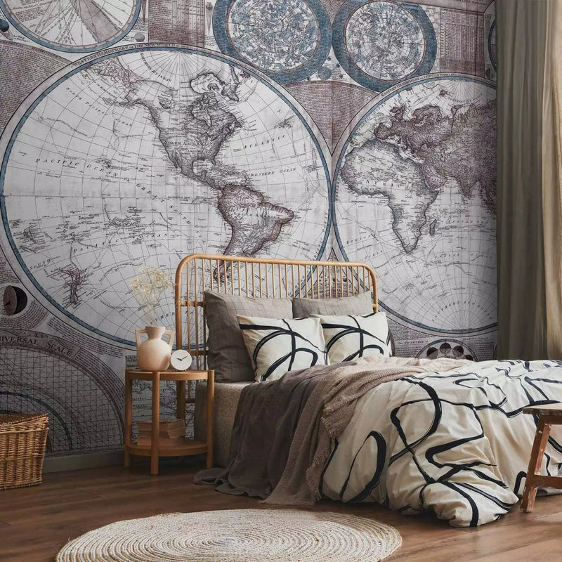 Wall Murals Retro world map in blue tones - 93962 G-ART