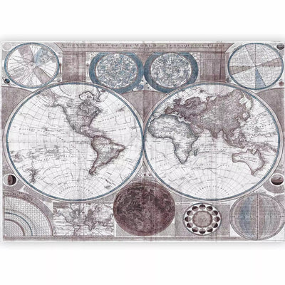 Wall Murals Retro world map in blue tones - 93962 G-ART