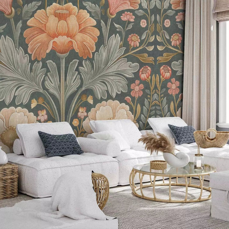 Wall Murals - Retro flowers - soft flowers and leaves in vintage style, 160785 G-ART